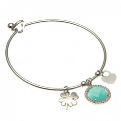 bracciale donna rigido con quadrifoglio in acciaio e bottone in cristallo