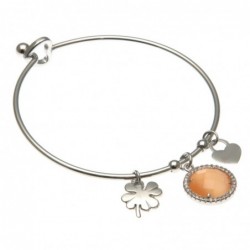 bracciale donna rigido con quadrifoglio in acciaio e bottone in cristallo