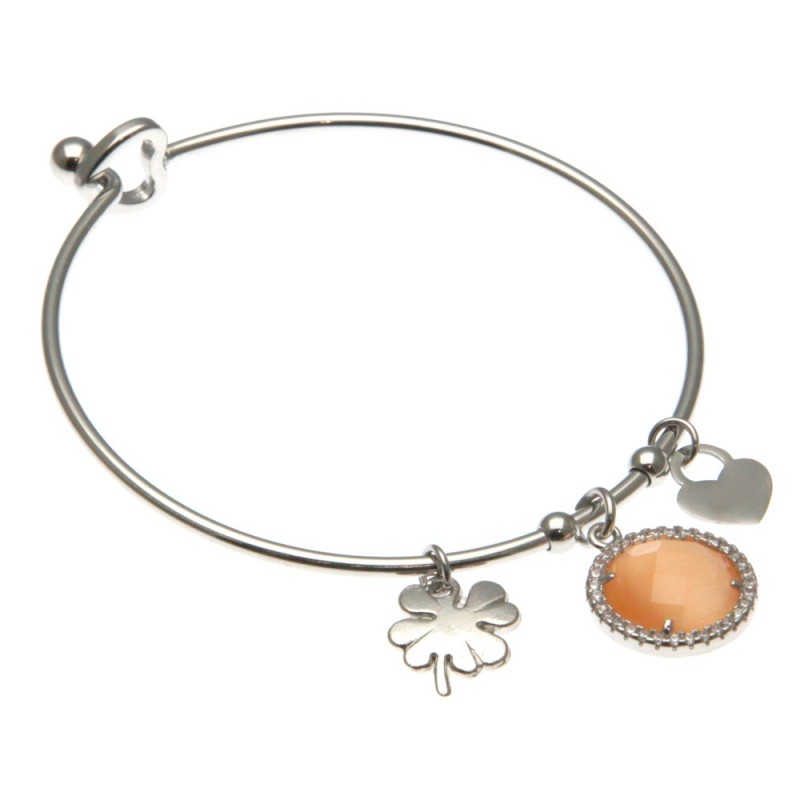 bracciale donna rigido con quadrifoglio in acciaio e bottone in cristallo