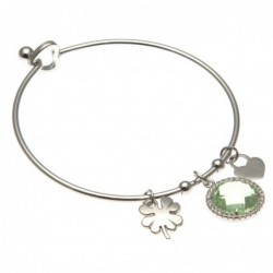 bracciale donna rigido con quadrifoglio in acciaio e bottone in cristallo
