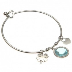 bracciale donna rigido con quadrifoglio in acciaio e bottone in cristallo