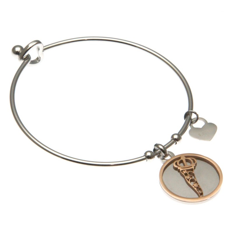 bracciale donna rigido con corno napoletano in acciaio