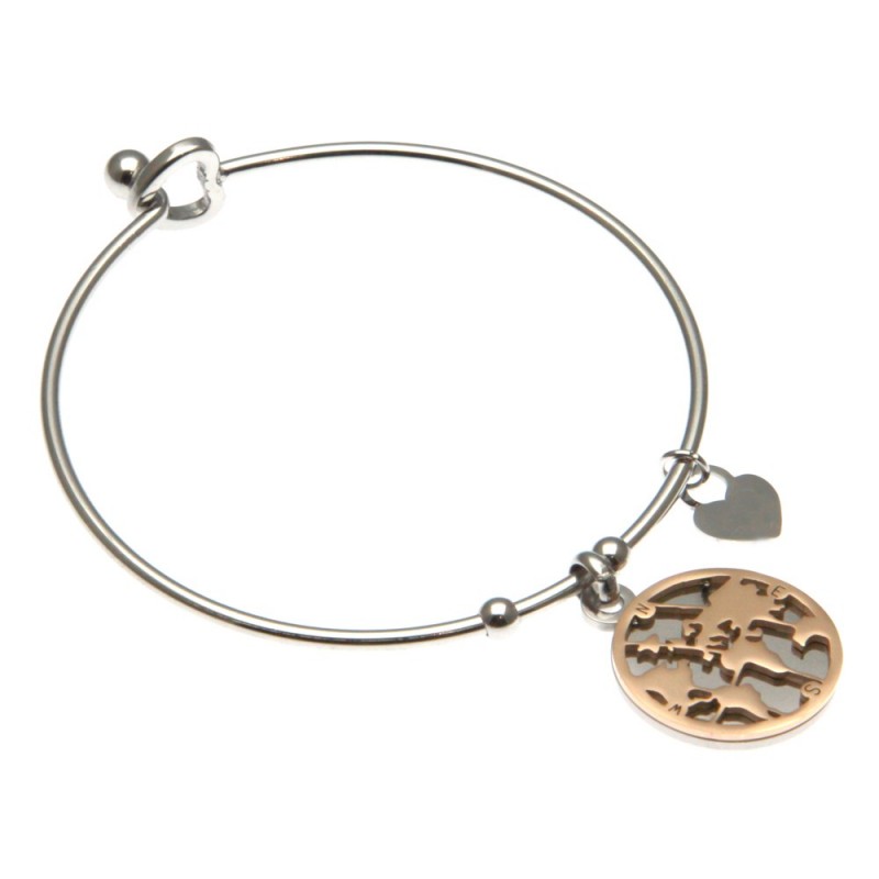 bracciale donna rigido con mondo in acciaio