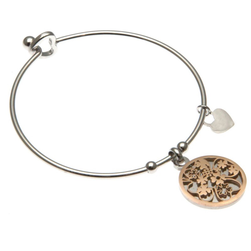 bracciale donna rigido con quadrifoglio in acciaio