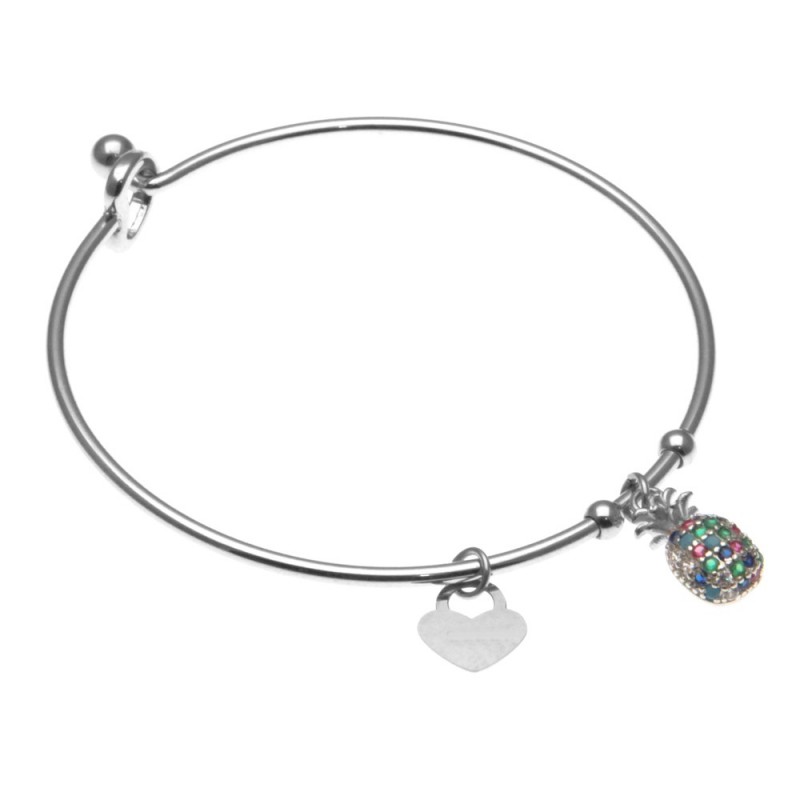 bracciale donna rigido in acciaio e ananas con strass colorati