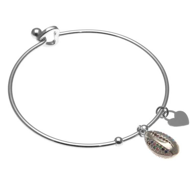 bracciale donna rigido in acciaio e conchiglia con strass colorati