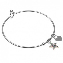 bracciale donna rigido in acciaio e stellina con strass colorati