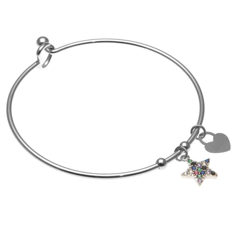 bracciale donna rigido in acciaio e stellina con strass colorati