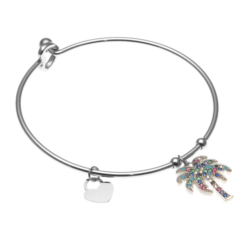 bracciale donna rigido in acciaio e palma con strass colorati
