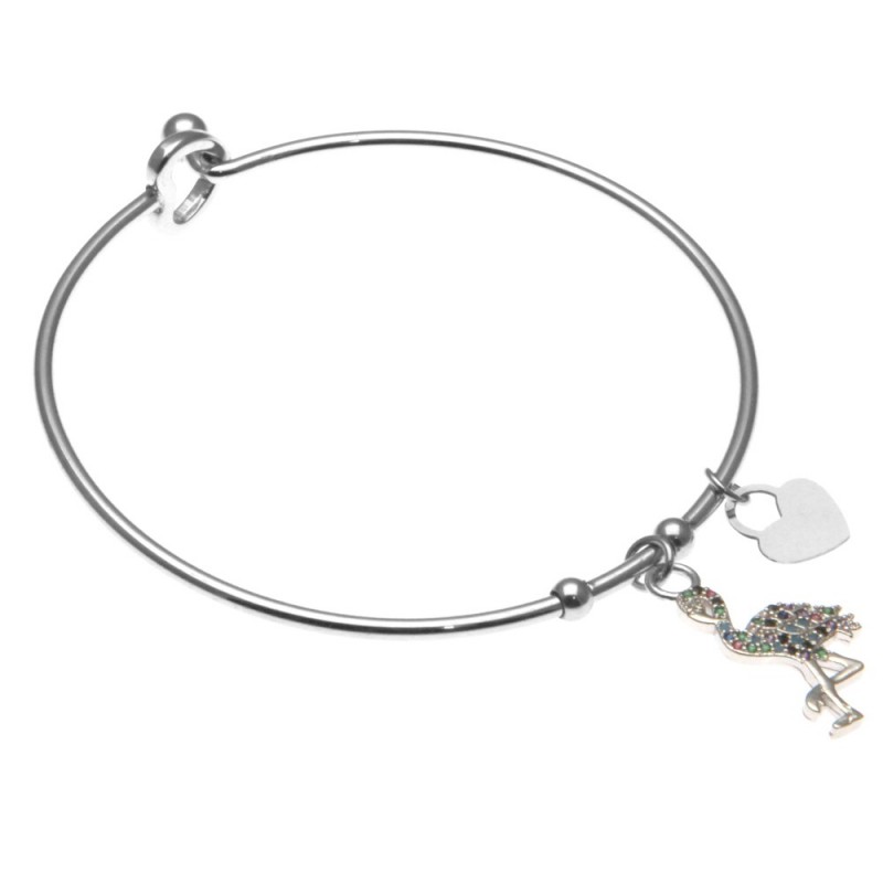 bracciale donna rigido in acciaio e fenicottero con strass colorati
