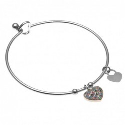 bracciale donna rigido in acciaio e cuore con strass colorati