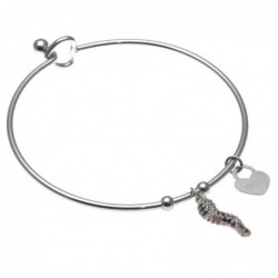 bracciale donna rigido in acciaio e corno con strass colorati