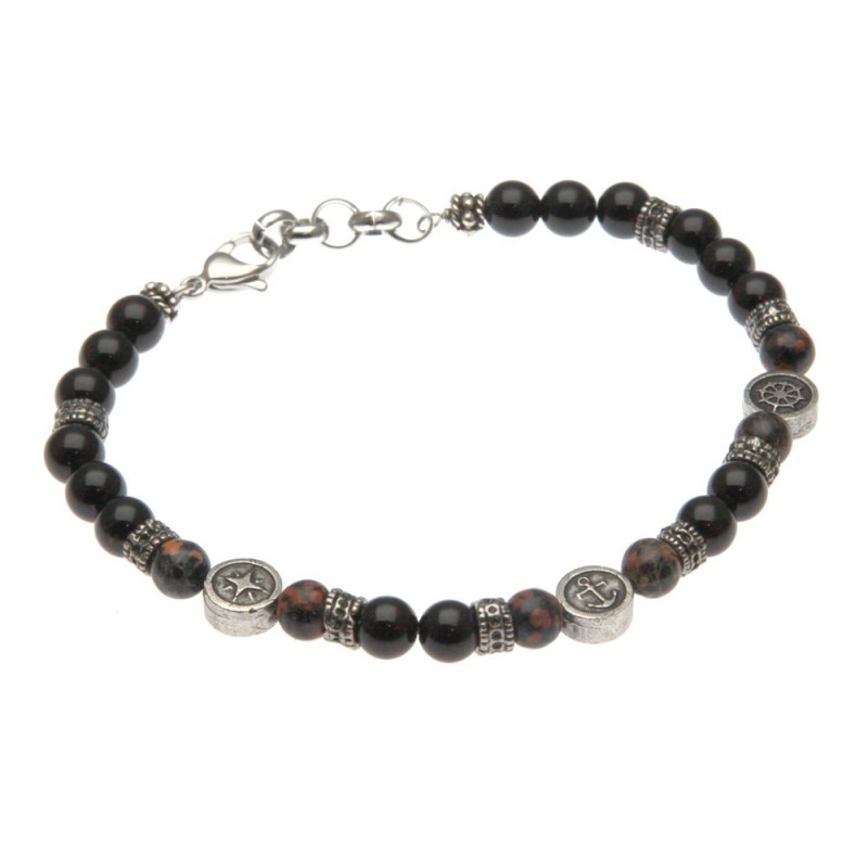 bracciale uomo simboli marinari acciaio e pietre