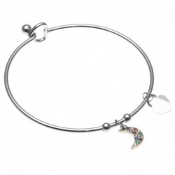 bracciale donna rigido in acciaio e luna con strass colorati