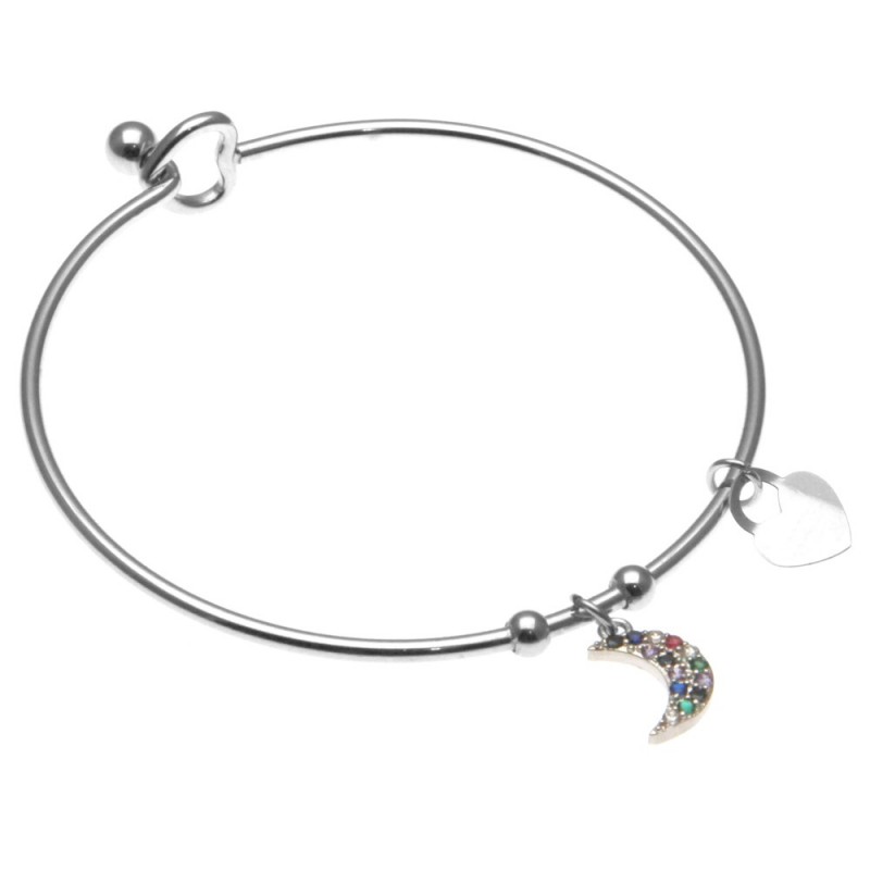 bracciale donna rigido in acciaio e luna con strass colorati