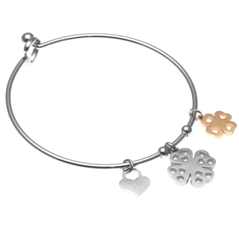 bracciale donna rigido con quadrifogli in acciaio