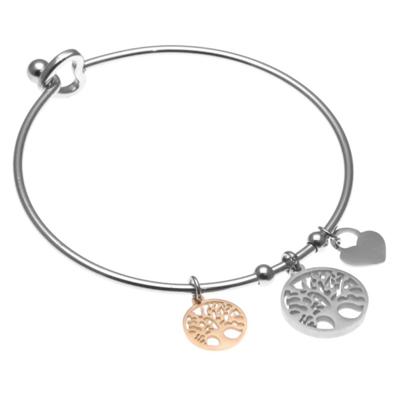 bracciale donna rigido con albero della vita in acciaio