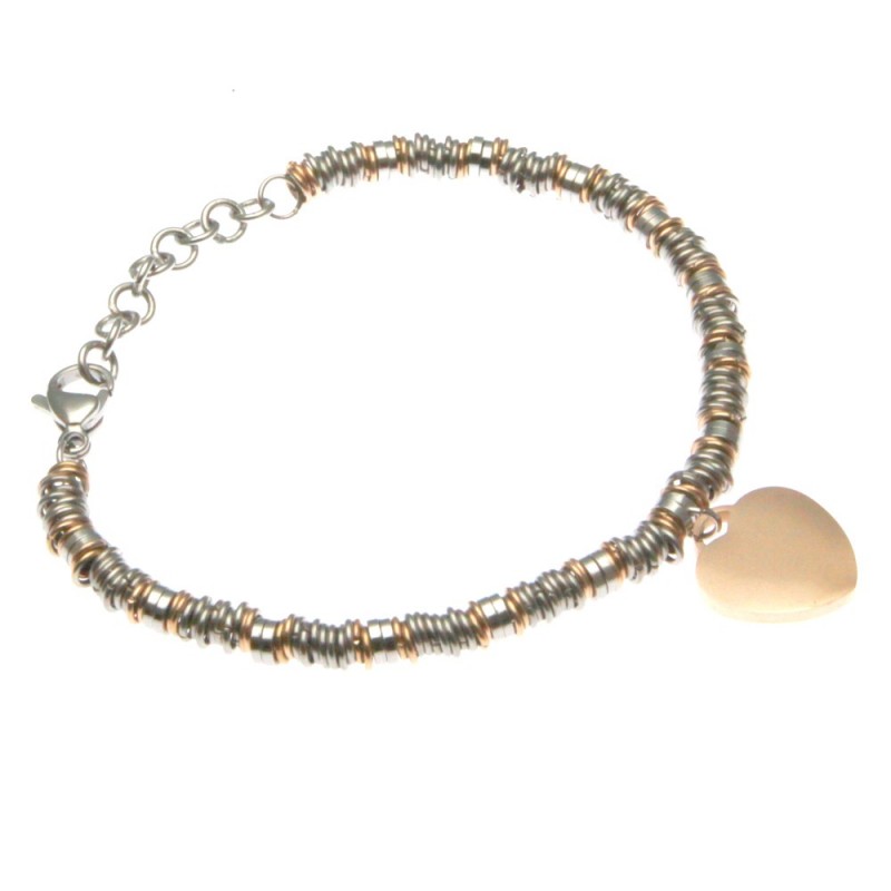 bracciale donna con cuoricino catena bicolore ad anellini