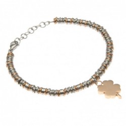 bracciale donna con quadrifoglio catena bicolore ad anellini