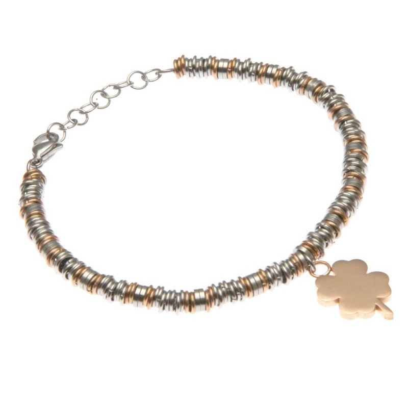 bracciale donna con quadrifoglio catena bicolore ad anellini