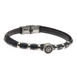 bracciale uomo con timone in acciaio e pelle