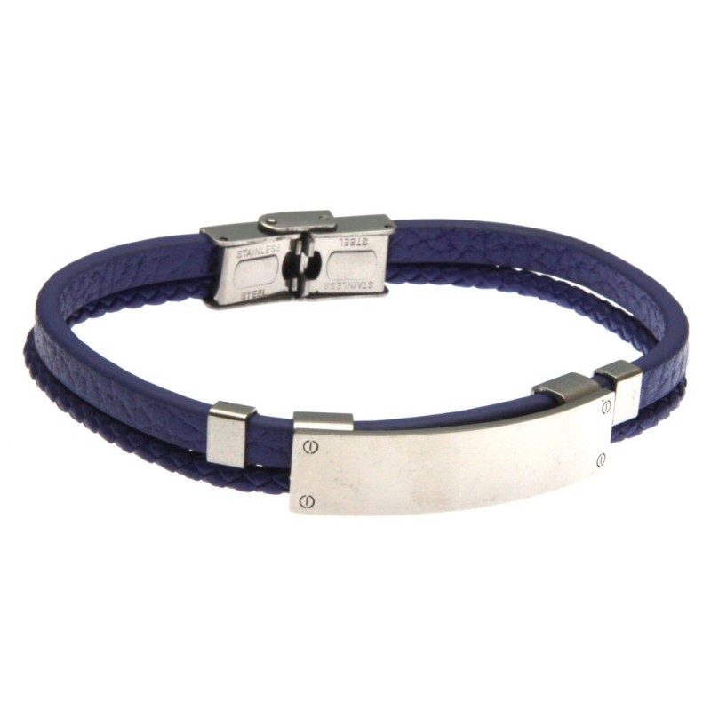 bracciale uomo in pelle con piastra in acciaio per incisione