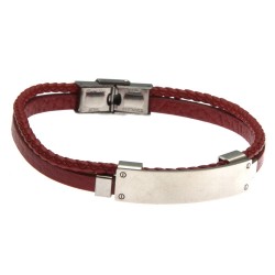 bracciale uomo in pelle con piastra in acciaio per incisione