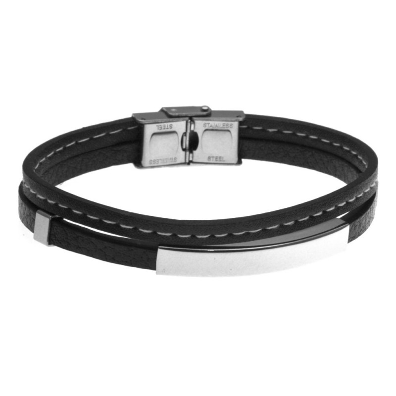 bracciale uomo in pelle con piastra in acciaio per incisione
