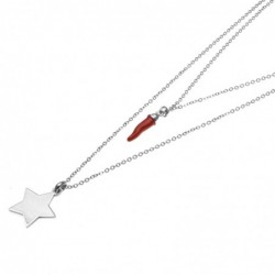 collana donna con corno rosso e stellina in acciaio