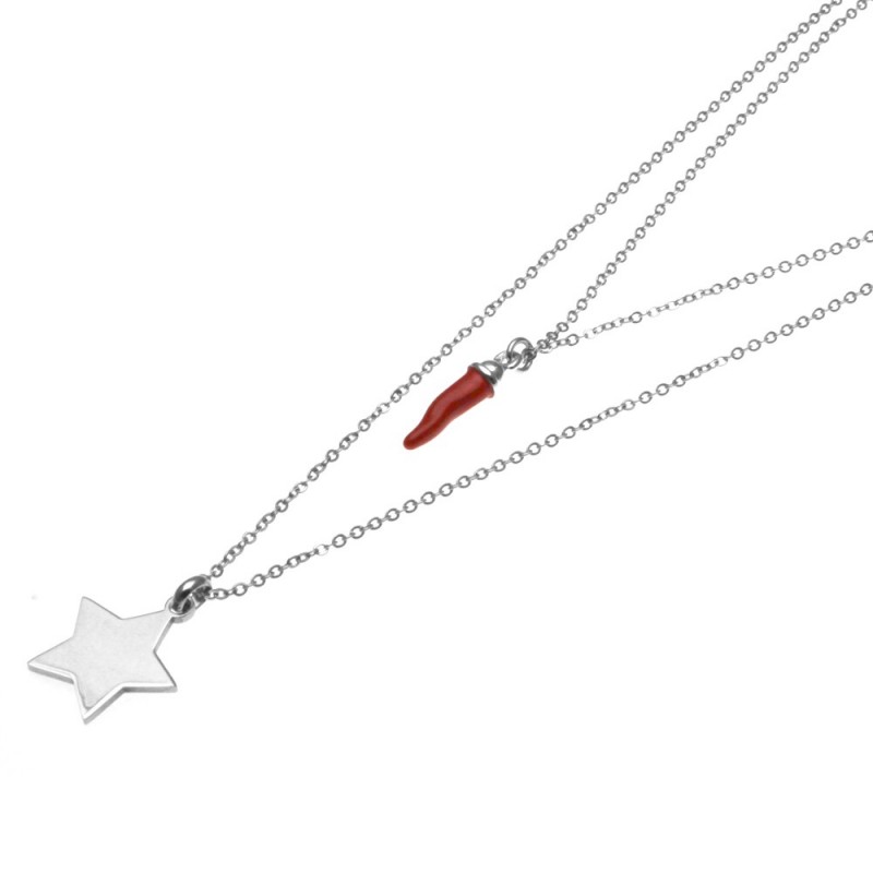 collana donna con corno rosso e stellina in acciaio