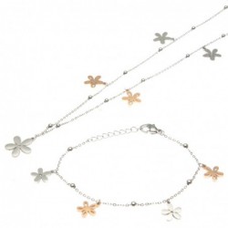 parure donna collana e bracciale con cuoricini in acciaio