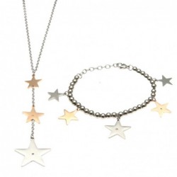 parure donna collana e bracciale con stelle in acciaio