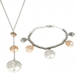 parure donna collana e bracciale con albero della vita in acciaio