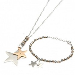 parure donna collana e bracciale con stelle in acciaio