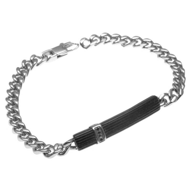 bracciale uomo groumette con piastra e zirconi neri