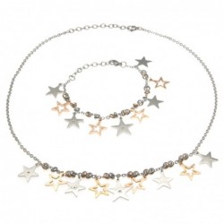 parure donna collana e bracciale con stelline in acciaio