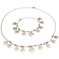 parure donna collana e bracciale con albero della vita in acciaio