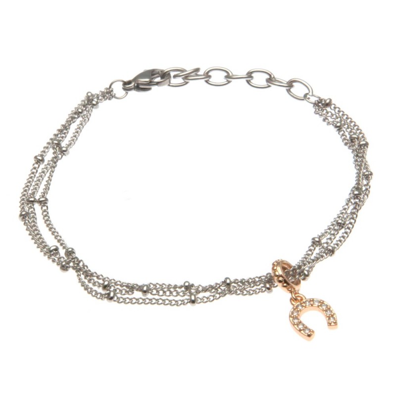 bracciale donna a tre fili con ferro di cavallo in acciaio