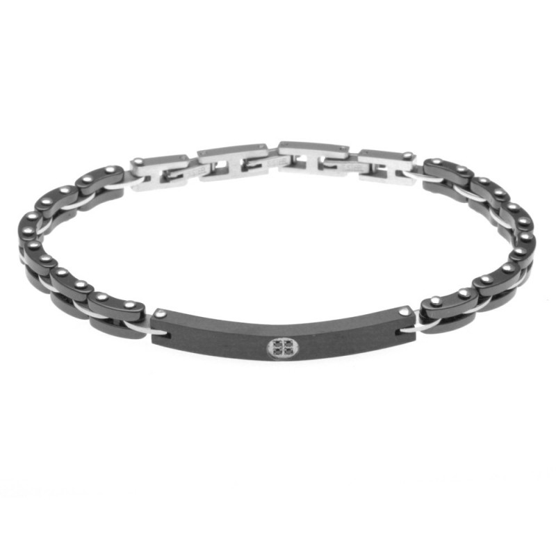 bracciale uomo con piastra con strass in acciaio