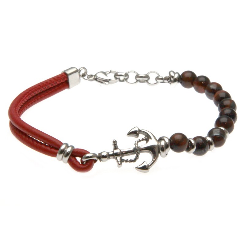 bracciale uomo con ancora pietre e pelle