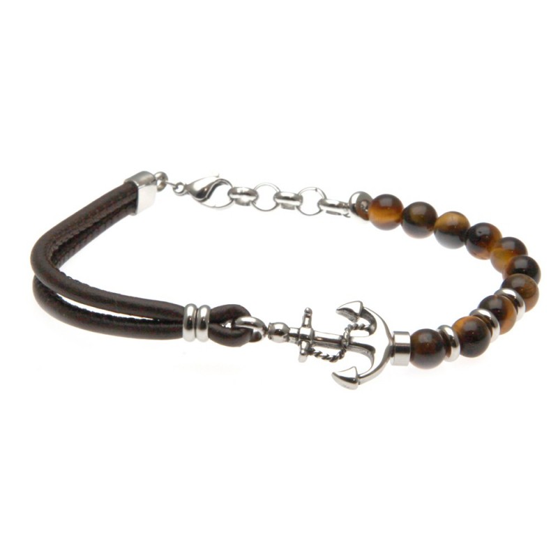 bracciale uomo con ancora pietre e pelle