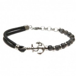 bracciale uomo con ancora pietre e pelle