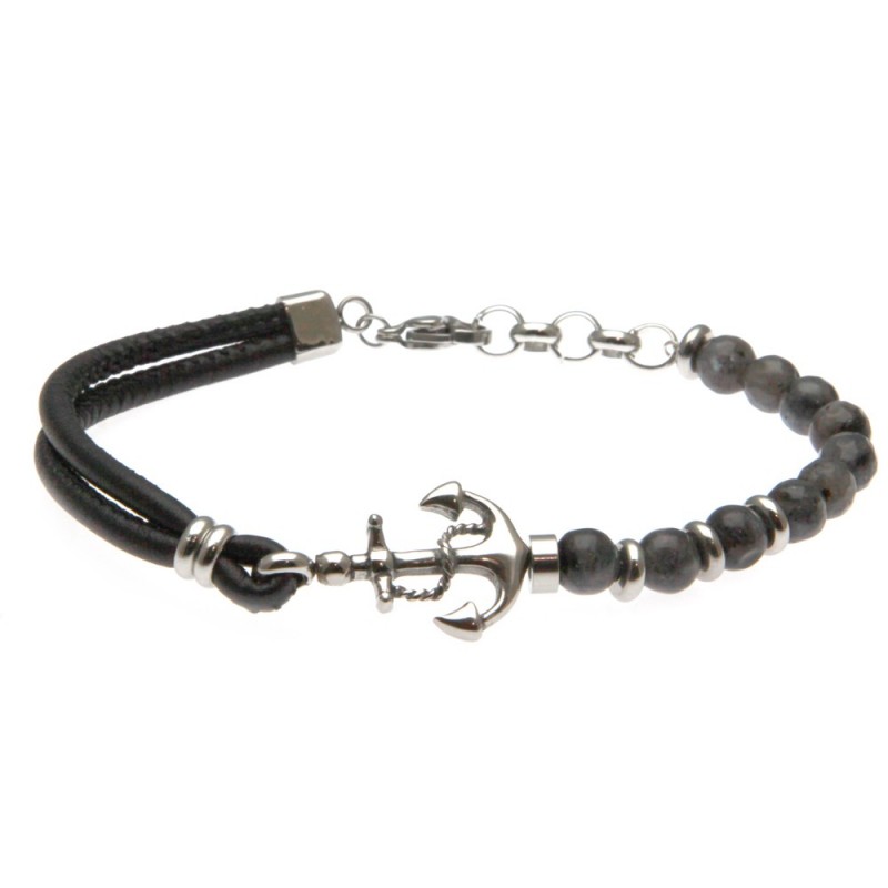 bracciale uomo con ancora pietre e pelle