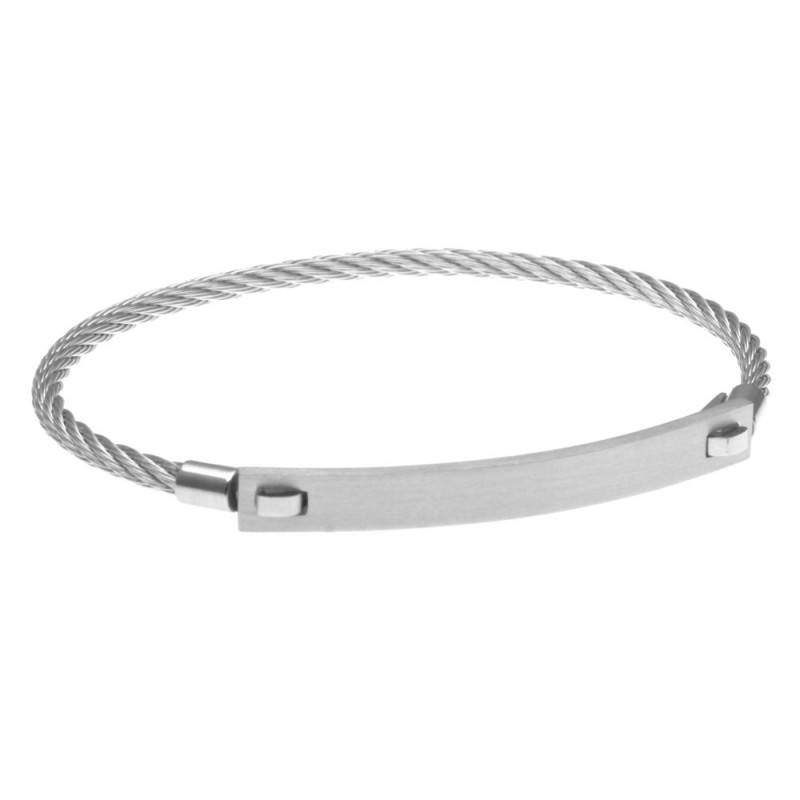 bracciale uomo cavetto con piastra per incisioni in acciaio