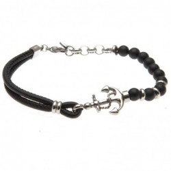 bracciale uomo con ancora pietre e pelle