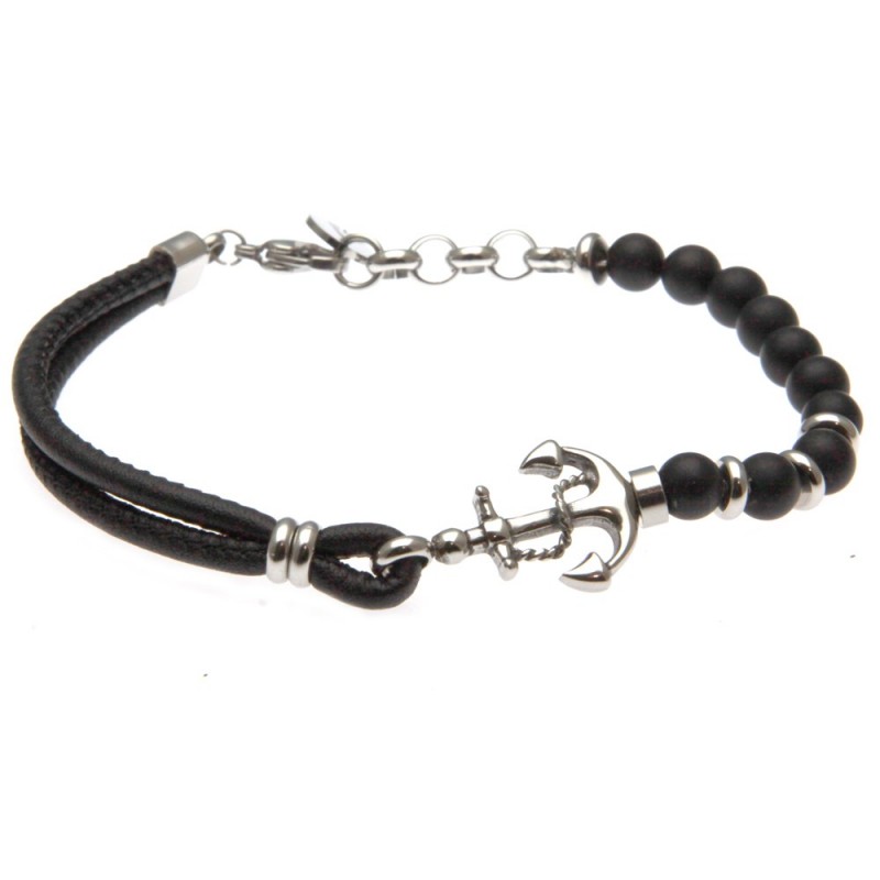 bracciale uomo con ancora pietre e pelle