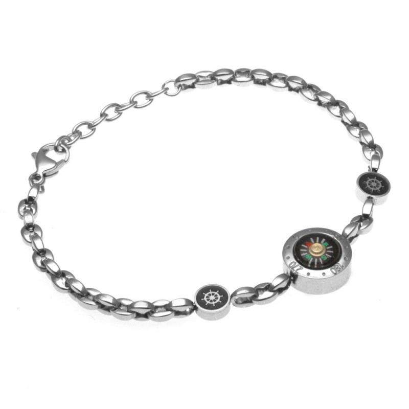 bracciale uom con bussola e timoni in acciaio