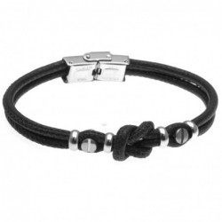 bracciale in pelle uomo nodo marinaro e acciaio nero