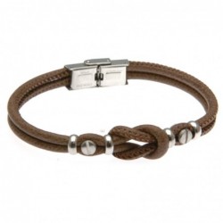 bracciale in pelle uomo nodo marinaro e acciaio marrone