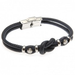 bracciale in pelle uomo nodo marinaro e acciaio blu